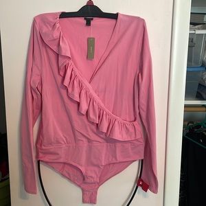 Womens j crew size large pink wrap body suit long sleeve